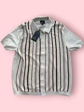 Ben Sherman Mens Stripe Cotton Polo Sweater (Ivory)